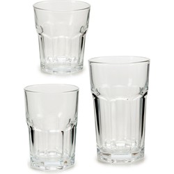 Voordeelset van 18x stuks drinkglazen/waterglazen in 3 formaten transparant - Drinkglazen