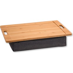 Schootkussen - Laptray - Schootdienblad met kussen - Knie / schoot dienblad - FSC® Bamboe Hout - Dienblad met schootkussen - Afm 45 x 31 x 8 Cm - Grijs