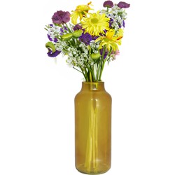 Floran Bloemenvaas Milan - transparant oker geel glas - D15 x H35 cm - melkbus vaas met smalle hals - Vazen