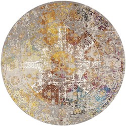 Tapijtenloods Picasso Feraghan Vintage Rond Vloerkleed Multi / Beige Laagpolig- 160 CM ROND