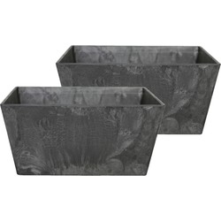 Set van 2x stuks bloempot/plantenpot balkonbak van gerecycled kunststof zwart D30 en H14 cm - Plantenbakken