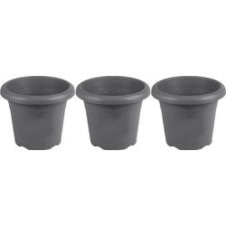 3x Rond grijs plantenbakje/bloemenbakje/bloempotje Flori 35 cm kunststof/plastic - Plantenbakken