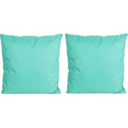 Set van 2x stuks buiten/woonkamer/slaapkamer kussens in het aqua blauw/groen 45 x 45 cm - Sierkussens