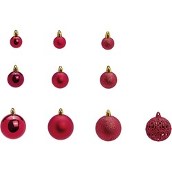 Kerstballen - set 50x st - bordaux rood - 3,4,6 cm - kunststof - Kerstbal