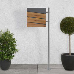 Staande brievenbus met krantenvak 37x36,5x11 cm antraciet/houtlook gemaakt van staal ML design, modern diagonaal ontwerp, stahoogte 120 cm zilver
