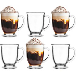 Glasmark Theeglazen/koffie glazen Bristol - transparant glas - 6x stuks - 400 ml - Koffie- en theeglazen