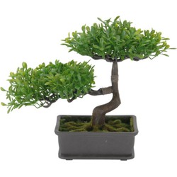 H&S Collection Kunstplant Bonsai boompje in pot - Japans decoratie - 27 cm - lichtgroene blaadjes - Kunstplanten