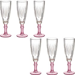 Luxe Exotic Collection Champagneglazen set 12x stuks op roze voet 170 ml - Champagneglazen