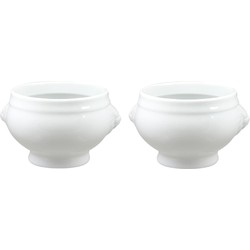 Set van 2x stuks witte soepkommen met leeuwenkop van porselein 12 cm rond - Kommetjes