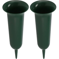 DK Design Grafvaas kunststof - 2x - groen - H26 cm - grafdecoratie - bloemenvaas voor herdenkingsplaats/kerkhof - Vazen