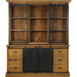 HSM Collection-Buffetkast Blackburn 4 Deur 6 La-180x50x220-Naturel/Zwart-Teak/Metaal