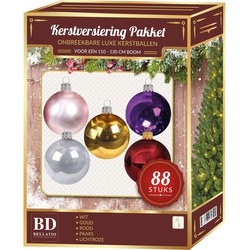 Gekleurde kerstballen pakket 88-delig voor 120 cm boom - Kerstbal