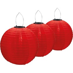 3x stuks Lampionnen op zonne energie rood 30 cm - Lampionnen