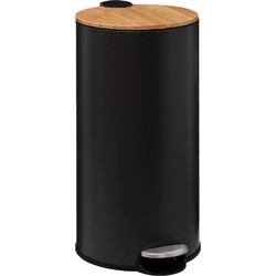 5Five prullenbak/pedaalemmer Bamboe - zwart - metaal - 30 liter - 38 x 29 x 60 cm - keuken - Pedaalemmers