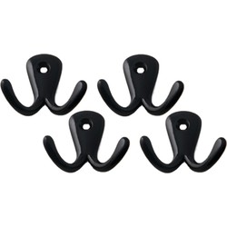 Kapstokhaken - 8x - dubbele haak - aluminium - zwart - 5,0 cm - Kapstokhaken