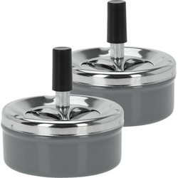 Set van 2x stuks druk en draai tafel asbak metaal antraciet/chrome 9 x 5 cm - Asbakken