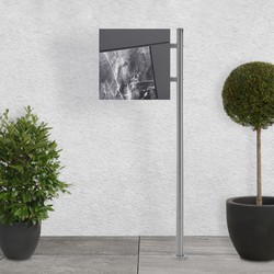 Staande brievenbus met krantenvak 37x36,5x11 cm antraciet/zwart marmerlook gemaakt van staal ML design, modern asymmetrisch ontwerp, stahoogte 120 cm zilver
