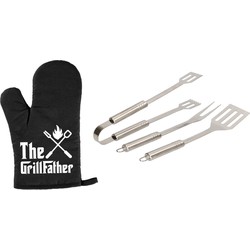 Barbecue/bbq gereedschap 3-delige set 33 cm van RVS met BBQ handschoen The Grillfather - Barbecuegereedschapset