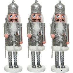 3x stuks kerstbeeldje kunststof notenkraker poppetjes/soldaten zilver 28 cm kerstbeeldjes - Kerstbeeldjes