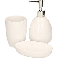 Witte badkamer/toilet accessoires set 3-delig van dolomiet - Badkameraccessoireset