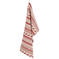 Clayre & Eef Theedoek  50x85 cm Rood Beige Katoen Rechthoek Kerst Vaatdoek