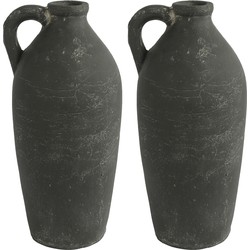 Countryfield Bloemenvaas Amphore kruik Marvin - 2x - antraciet grijs - keramiek - D14 x H32 cm - Vazen