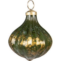 Clayre & Eef Kerstbal  Ø 10 cm Groen Goudkleurig Glas Kerstdecoratie