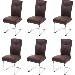 Cosmo Casa  Set van 6 eetkamerstoelen - Keukenstoel Zweefstoel - Textiel Suede - look - Bruin