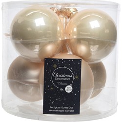 Kerstboomversiering licht parel/champagne kerstballen van glas 8 cm 6 stuks - Kerstbal