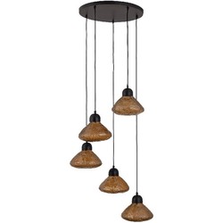 PTMD Hanglamp Anna - 50x50x140 cm - Glas - Bruin