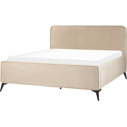 Beliani VALOGNES - Tweepersoonsbed-Beige-Fluweel