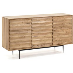 Kave Home - Delsie 3-deurs dressoir van massief acaciahout met zwart stalen afwerking, 147 x 81 cm