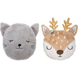 Dieren sierkussen - kat/hert - 27/31 cm - polyester - Sierkussens