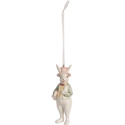 Clayre & Eef Hanger Konijn 10 cm Wit Groen Polyresin