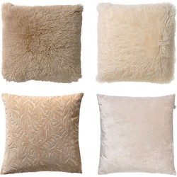 Dutch Decor VOORDEELSET KIRA - Set van 4 sierkussens 45x45 cm -  Fluffy + Sky + Kira - beige en wit - Dutch Decor