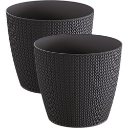 Prosperplast Plantenpot - 2x - antraciet - kunststof - D19 x H17 cm - Plantenpotten