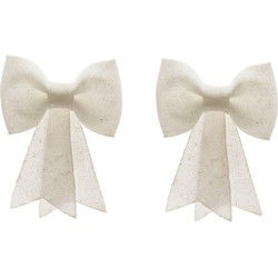 2x stuks kerstversiering hangende strikken wit 12 x 14 cm - Kersthangers