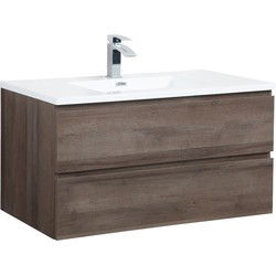 Badplaats Badkamermeubel Set Angela 100cm - Bruin Eiken - Badmeubel met Wastafel