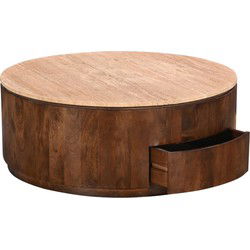Salontafel Travertin Walnoot - 90x90x35cm - Met Lades - Elan
