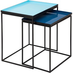 SVJ Bijzettafel Rechthoekig - 36x48x50 cm - Metaal - Blauw - Set van 2