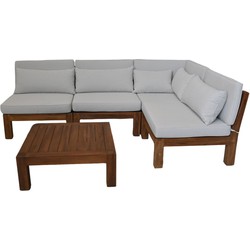 HSM Collection-Tuin Lounge Set Aruba 5 Delig-168x252x64-Naturel/Wit-Teak/Stof