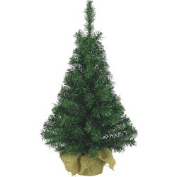 Everlands Kerstboom - mini - groen - jute zak - 75 cm - Kunstkerstboom