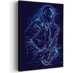 Muurwerken Akoestisch Schilderij - Kleurrijke Saxofonist 02 - Geluidsdempend Wandpaneel - Wanddecoratie - Geluidsisolatie - PRO (AW 0.90) XXL (107X150)