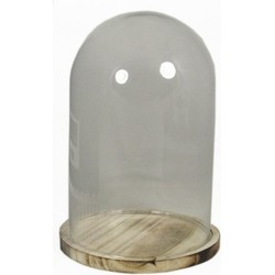Presentatie stolp van glas op houten bord 30 cm - Decoratieve stolpen