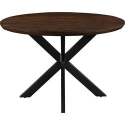 Livingfurn - Eetkamertafel Jesper Round Brown 120cm - Mangohout / Gecoat Staal