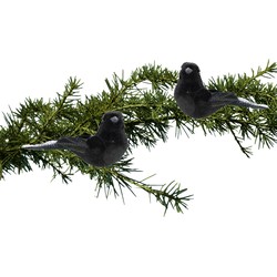 2x stuks kunststof decoratie vogels op clip zwart 12 cm - Kersthangers