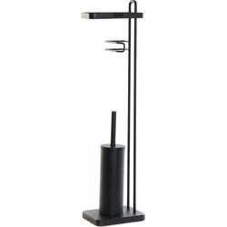 Items Luxe toiletborstel met rol houder - zwart metaal - 81 cm - Toiletborstels