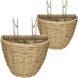 Set van 2x stuks balkonmanden/plantenmanden/plantenbakken lichtbruin rotan 42 en 38 cm - Plantenbakken