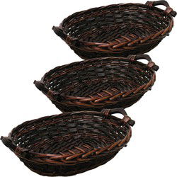 Broodmand ovaal - 3x - bruin - 34 x 26 x 9 cm - mandje rotan/riet - broodmand
