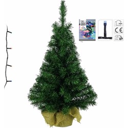 Volle kerstboom/kunstboom 75 cm inclusief gekleurde verlichting - Kunstkerstboom